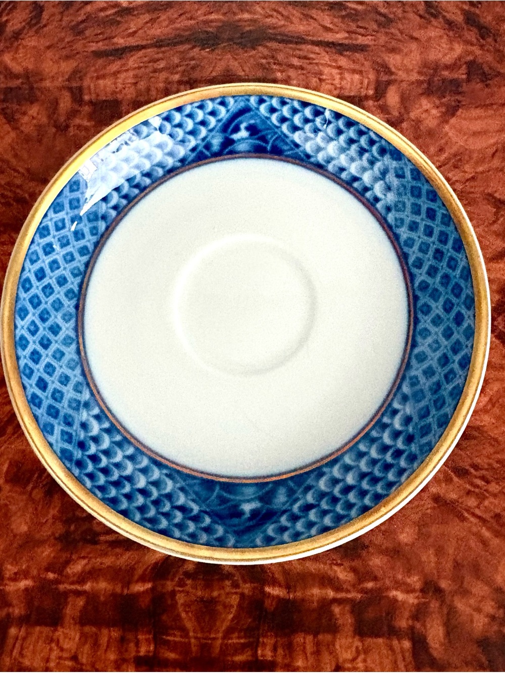 Mottahedeh indigo Wave  Porcelain Saucers ( set of 4 ) 22K Gold Leaf MINT